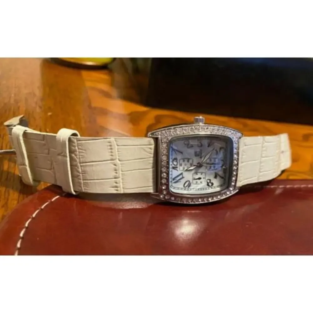 Women's 30mm NY&C Watch, Silver Tone with Crystal Accents, MOP Face